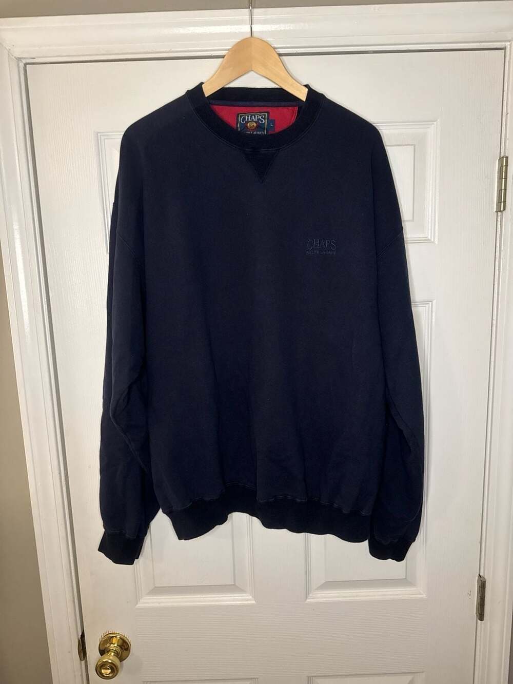 Vintage 90s Chaps Ralph Lauren Navy Blue Embroidered Crewneck Sweatshirt Size L